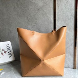 Perfette Qualità Repliche Loewe Grande Puzzle Fold Tote Borsa Tan Calfskin Imitazione