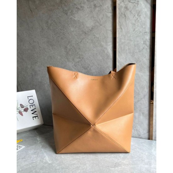 Perfette Qualità Repliche Loewe Grande Puzzle Fold Tote Borsa Tan Calfskin Imitazione