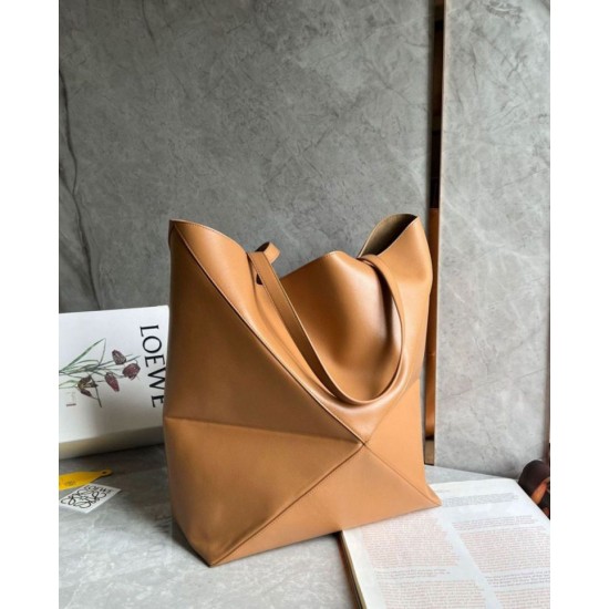 Perfette Qualità Repliche Loewe Grande Puzzle Fold Tote Borsa Tan Calfskin Imitazione