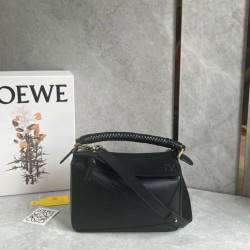 Replica perfetta Loewe Puzzle Piccolo Borsa Nero Vitello con Manico Intrecciato Imitazione Outlet Online