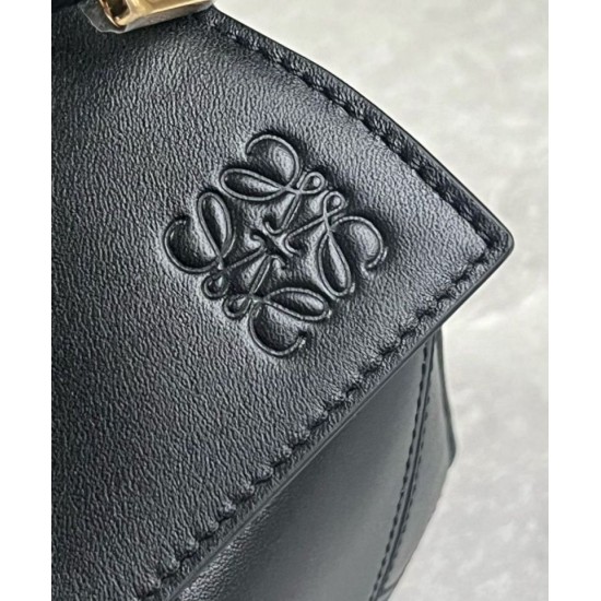 Replica perfetta Loewe Puzzle Piccolo Borsa Nero Vitello con Manico Intrecciato Imitazione Outlet Online
