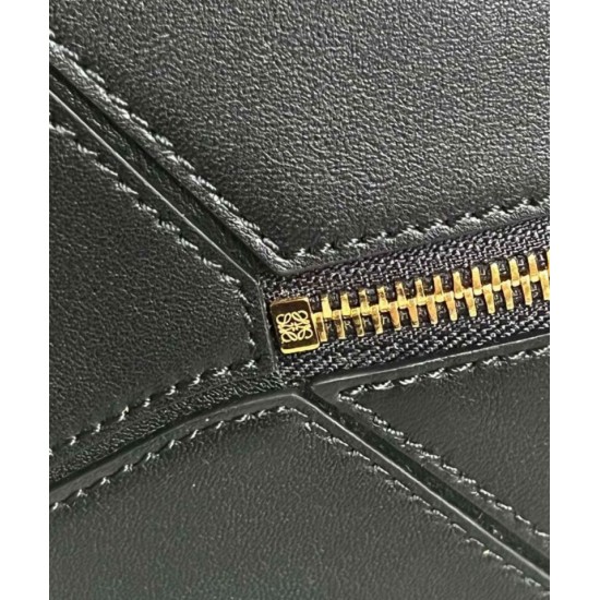 Replica perfetta Loewe Puzzle Piccolo Borsa Nero Vitello con Manico Intrecciato Imitazione Outlet Online