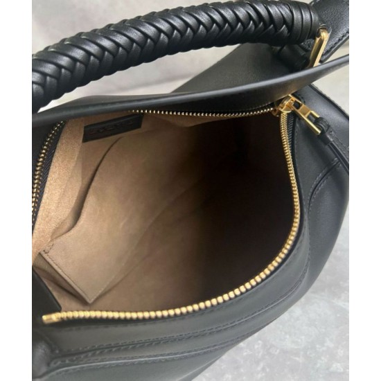 Replica perfetta Loewe Puzzle Piccolo Borsa Nero Vitello con Manico Intrecciato Imitazione Outlet Online