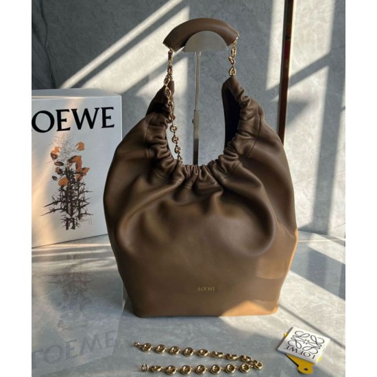 Migliore Repliche Loewe Medium Squeeze Borsa Marrone Nappa Agnello Economiche Outlet Online