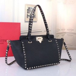 Replica perfetta Valentino Piccolo Rockstud Tote Nero Grained Calfskin Imitazione Outlet Online