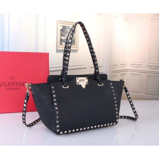 Replica perfetta Valentino Piccolo Rockstud Tote Nero Grained Calfskin Imitazione Outlet Online
