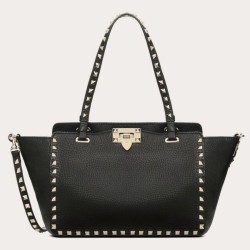 Replica perfetta Valentino Piccolo Rockstud Tote Nero Grained Calfskin Imitazione Outlet Online
