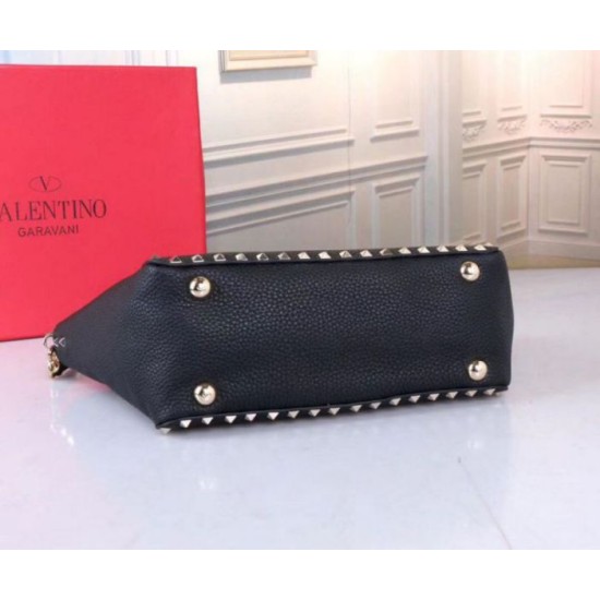 Replica perfetta Valentino Piccolo Rockstud Tote Nero Grained Calfskin Imitazione Outlet Online