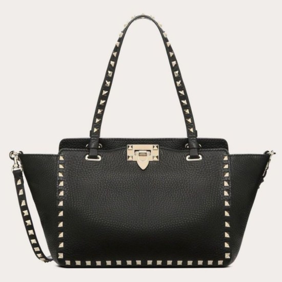 Replica perfetta Valentino Piccolo Rockstud Tote Nero Grained Calfskin Imitazione Outlet Online