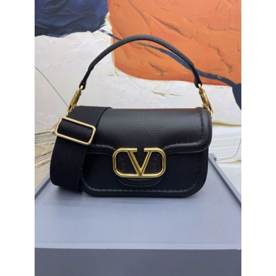 Perfette Qualità Repliche Valentino Alltime Borsa a tracolla Nera Granulata Imitazione