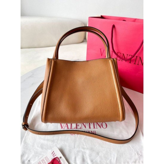 Replica perfetta Valentino Alltime Medium Borsa Marrone vitello granata Imitazione Outlet Online