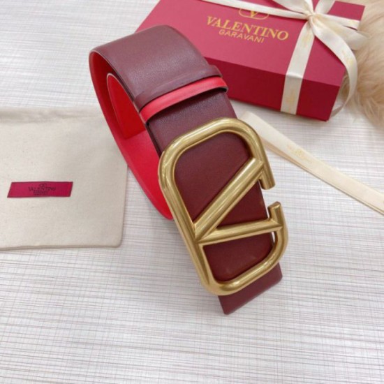 Replica perfetta Valentino VLogo Reversible Belt 70mm Burgundy and Rosso Calfskin Imitazione Outlet Online