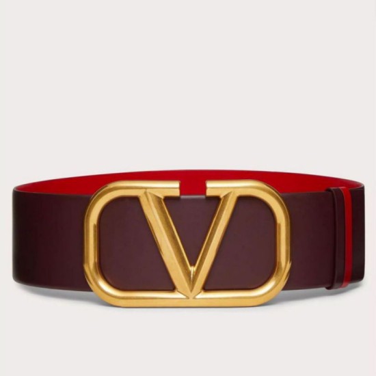 Replica perfetta Valentino VLogo Reversible Belt 70mm Burgundy and Rosso Calfskin Imitazione Outlet Online