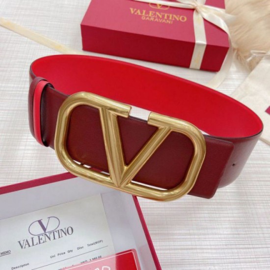Replica perfetta Valentino VLogo Reversible Belt 70mm Burgundy and Rosso Calfskin Imitazione Outlet Online