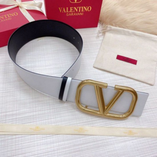 Migliore Repliche Valentino VLogo Cintura reversibile 70mm vitello bianca e nera Economiche Outlet Online