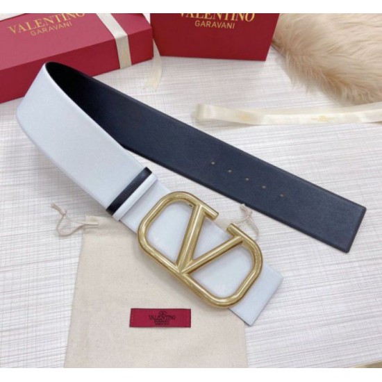 Migliore Repliche Valentino VLogo Cintura reversibile 70mm vitello bianca e nera Economiche Outlet Online