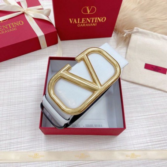 Migliore Repliche Valentino VLogo Cintura reversibile 70mm vitello bianca e nera Economiche Outlet Online