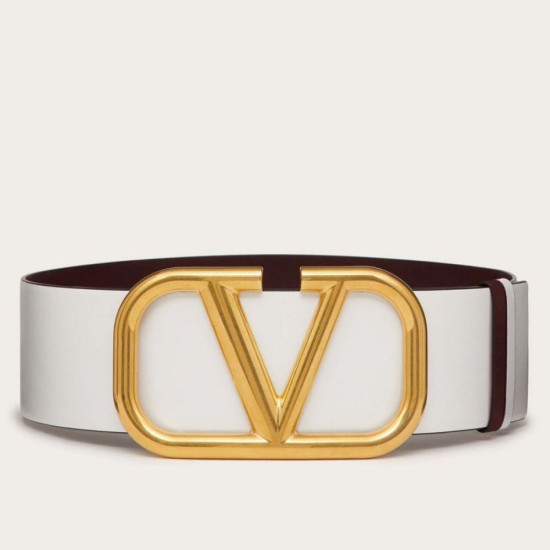 Migliore Repliche Valentino VLogo Cintura reversibile 70mm vitello bianca e nera Economiche Outlet Online