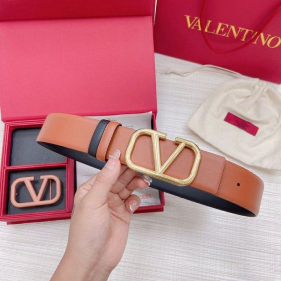 Replica perfetta Valentino VLogo Cintura reversibile 40mm vitello marrone e nera Imitazione Outlet Online