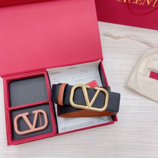 Replica perfetta Valentino VLogo Cintura reversibile 40mm vitello marrone e nera Imitazione Outlet Online