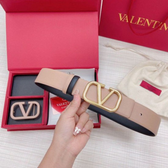 Migliore Repliche Valentino VLogo Cintura reversibile 40mm vitello beige e nera Economiche Outlet Online