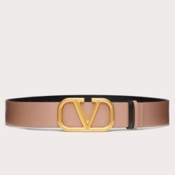 Migliore Repliche Valentino VLogo Cintura reversibile 40mm vitello beige e nera Economiche Outlet Online