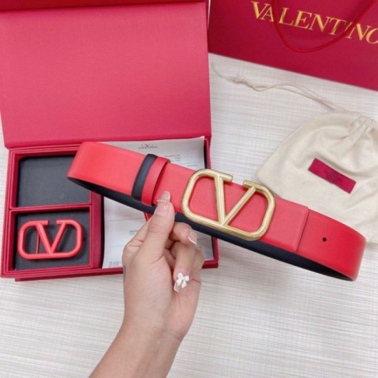 Migliore Repliche Valentino VLogo Cintura reversibile 40mm vitello nera e rossa Economiche Outlet Online