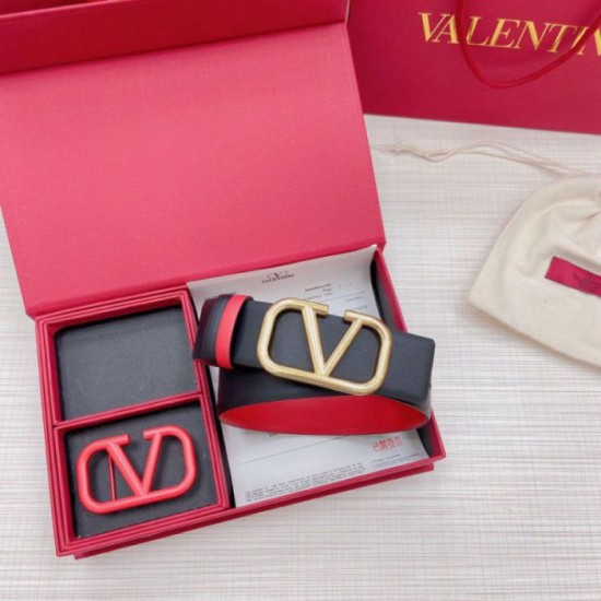 Migliore Repliche Valentino VLogo Cintura reversibile 40mm vitello nera e rossa Economiche Outlet Online