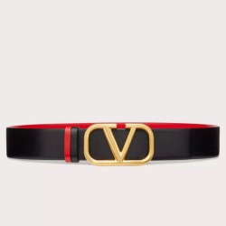 Migliore Repliche Valentino VLogo Cintura reversibile 40mm vitello nera e rossa Economiche Outlet Online