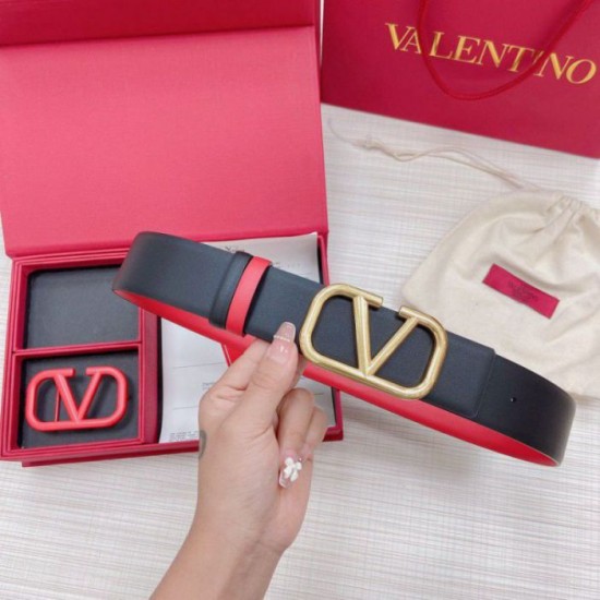 Migliore Repliche Valentino VLogo Cintura reversibile 40mm vitello nera e rossa Economiche Outlet Online
