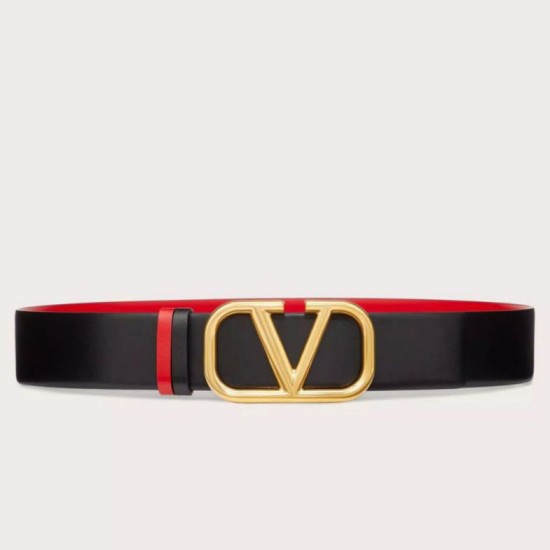 Migliore Repliche Valentino VLogo Cintura reversibile 40mm vitello nera e rossa Economiche Outlet Online