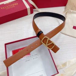 Perfette Qualità Repliche Valentino VLogo Reversibile Cintura 30mm Marrone e Nero Vitello Imitazione