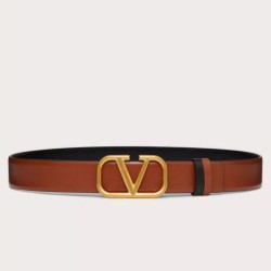 Perfette Qualità Repliche Valentino VLogo Reversibile Cintura 30mm Marrone e Nero Vitello Imitazione