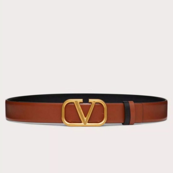 Perfette Qualità Repliche Valentino VLogo Reversibile Cintura 30mm Marrone e Nero Vitello Imitazione
