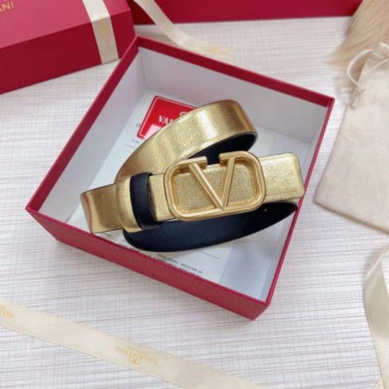 Migliore Repliche Valentino VLogo Cintura reversibile 30mm vitello nera e oro metallizzato Economiche Outlet Online