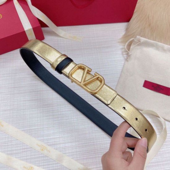 Migliore Repliche Valentino VLogo Cintura reversibile 30mm vitello nera e oro metallizzato Economiche Outlet Online