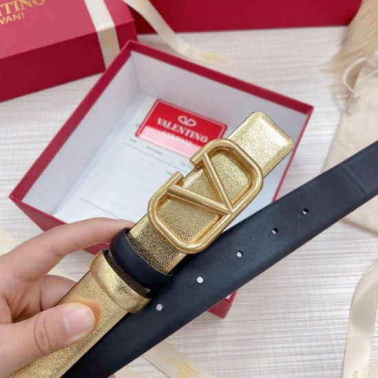 Migliore Repliche Valentino VLogo Cintura reversibile 30mm vitello nera e oro metallizzato Economiche Outlet Online