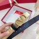 Migliore Repliche Valentino VLogo Cintura reversibile 30mm vitello nera e oro metallizzato Economiche Outlet Online