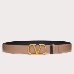 Replica perfetta Valentino VLogo Cintura Reversibile 30mm Beige e Nero Vitello Imitazione Outlet Online