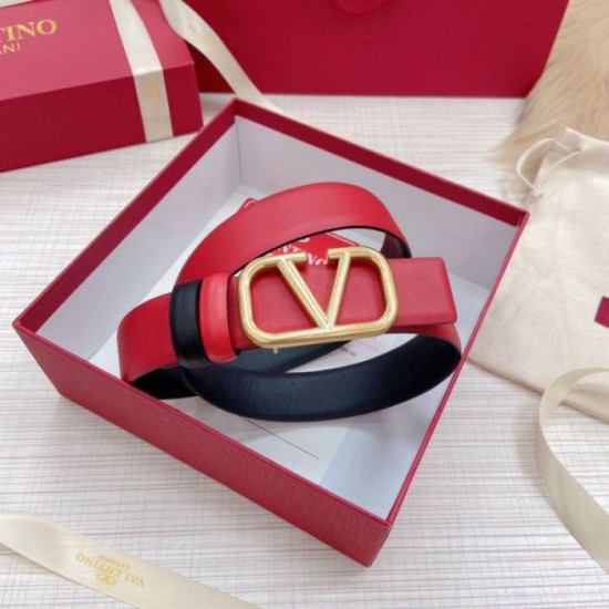 Migliore Repliche Valentino VLogo Cintura Reversibile 30mm Nero e Rosso Vitello Economiche Outlet Online