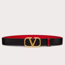 Migliore Repliche Valentino VLogo Cintura Reversibile 30mm Nero e Rosso Vitello Economiche Outlet Online