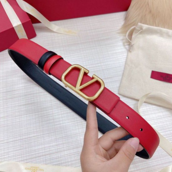 Migliore Repliche Valentino VLogo Cintura Reversibile 30mm Nero e Rosso Vitello Economiche Outlet Online