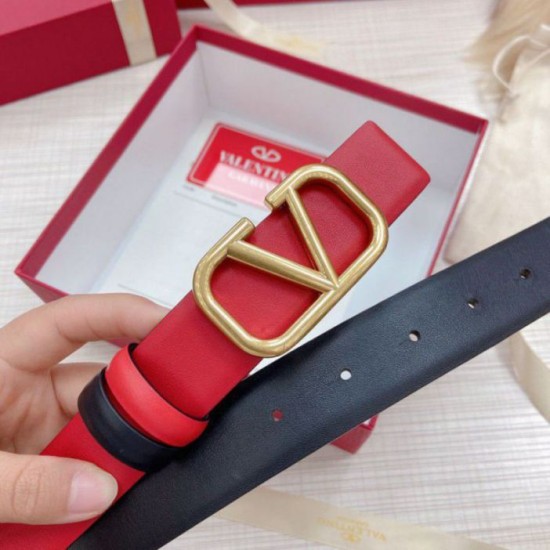 Migliore Repliche Valentino VLogo Cintura Reversibile 30mm Nero e Rosso Vitello Economiche Outlet Online