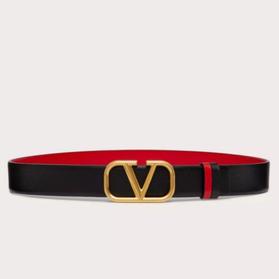 Migliore Repliche Valentino VLogo Cintura Reversibile 30mm Nero e Rosso Vitello Economiche Outlet Online