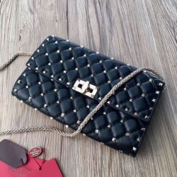Miglior Falso Valentino Rockstud Spike Chain Clutch Nero Agnello Economiche Premium