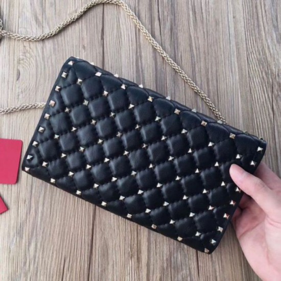 Valentino Rockstud Spike Chain Clutch Nero Agnello Replica originale di alta qualità Miglior Falso Valentino Rockstud Spike Chain Clutch Nero Agnello Economiche Premium