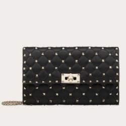 Miglior Falso Valentino Rockstud Spike Chain Clutch Nero Agnello Economiche Premium