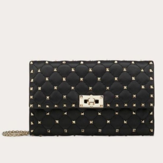 Valentino Rockstud Spike Chain Clutch Nero Agnello Replica originale di alta qualità Miglior Falso Valentino Rockstud Spike Chain Clutch Nero Agnello Economiche Premium