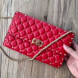 Miglior Falso Valentino Rockstud Spike Chain Clutch Agnello Rossa Economiche Premium