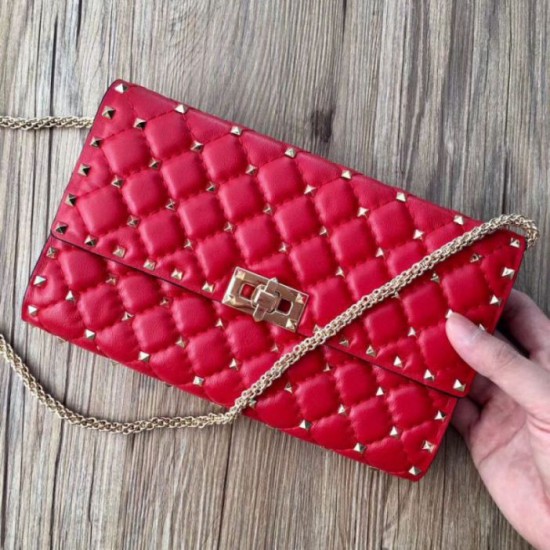 Miglior Falso Valentino Rockstud Spike Chain Clutch Agnello Rossa Economiche Premium